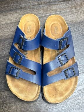 Birkenstock Betula Vinja Sandals Women 38 US 7 Leather Sole Birko Flor Blue